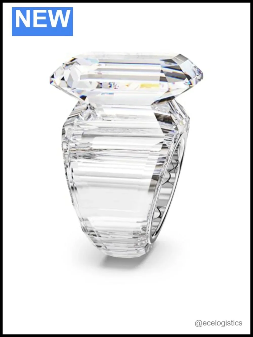 Lucent Crystal Cocktail Ring Octagon Cut 138 Facets Statement Jewelry